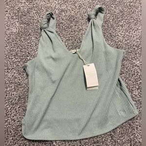 Miss Me Found My Love Knot Ribbed VNeck Tank Top Women’s Size XL Sage Green